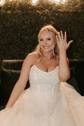 Charming White A-Line Strapless Beaded Sleeveless Tulle Long Wedding Dress With Pearls